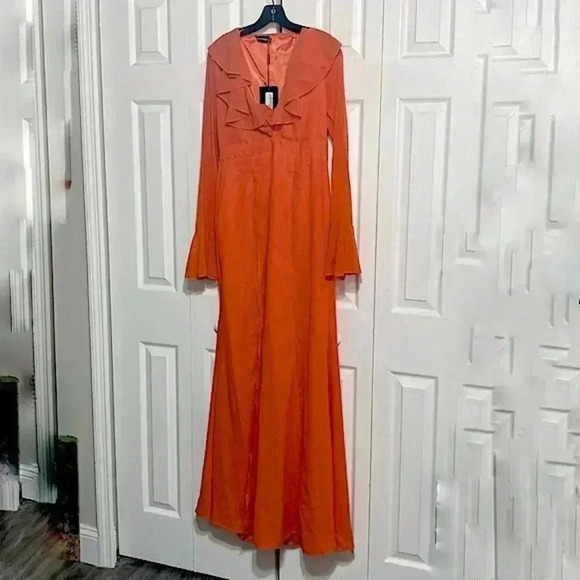Pretty Little Thing orange long maxi dress gown size 10 - Picture 1 of 12